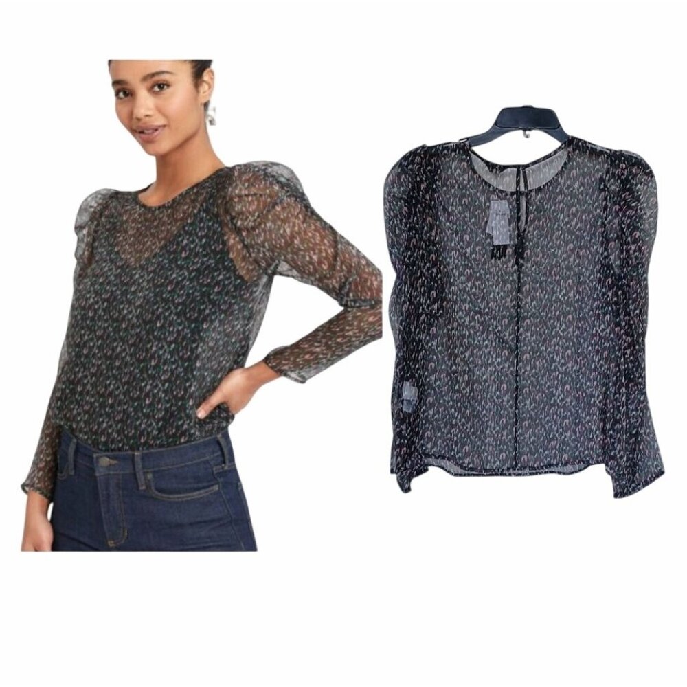 ⭐Banana Republic Sz S Women's Blouse Long Sleeve Crew neck Mesh Silky top new